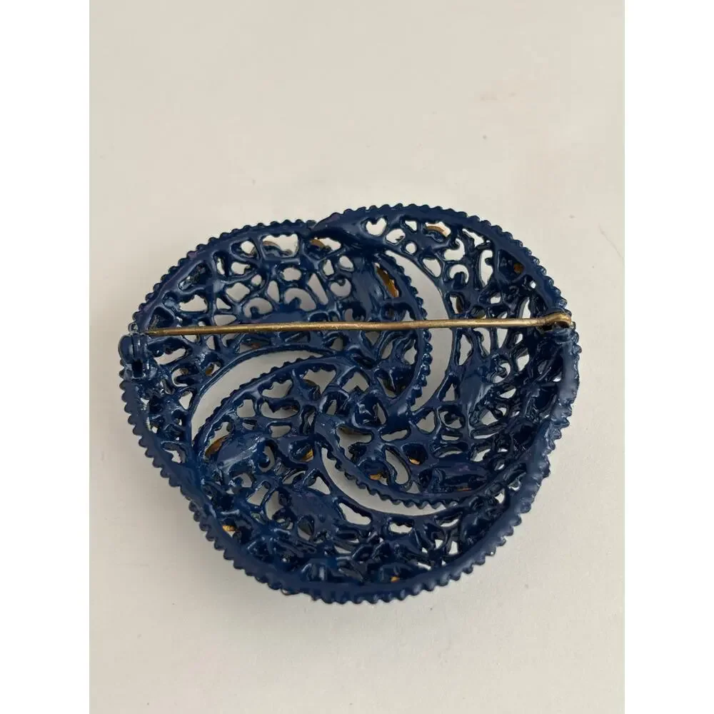 Vintage Blue Rhinestones Blue Enamel Dommed Brooch